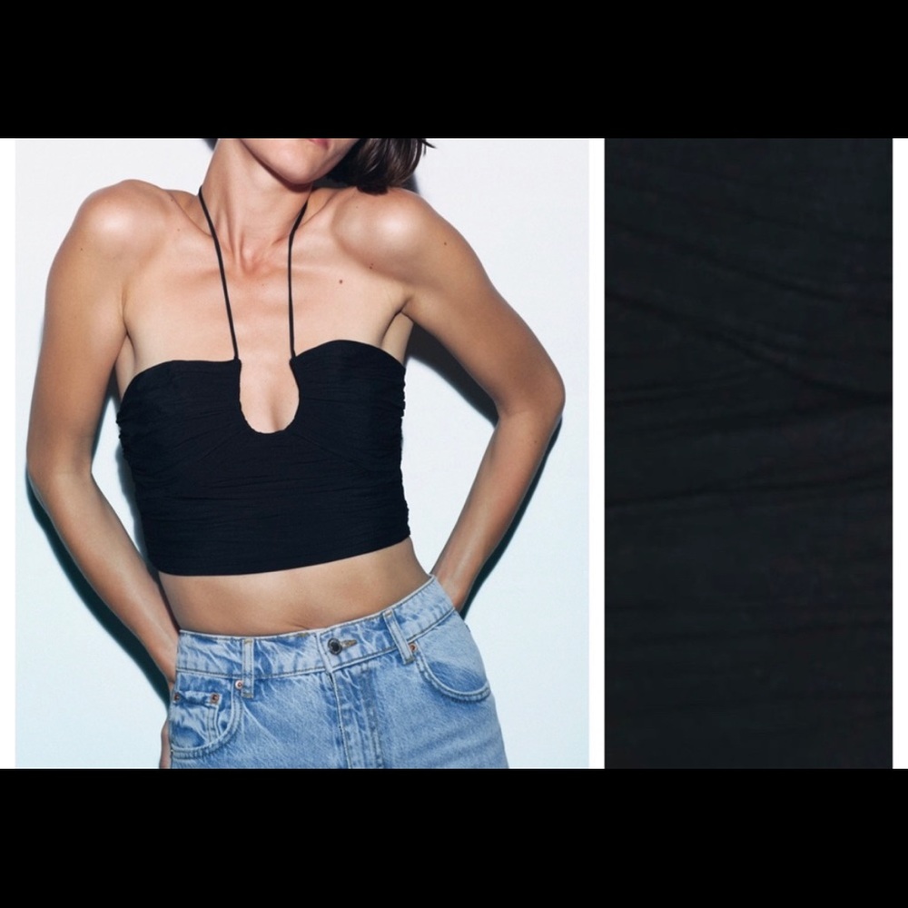 zara black viscose draped top